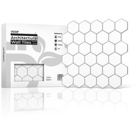 VViViD 11 Sheets Peel and Stick White Gloss Faux Ceramic Hexagon Wall Tiles, Self Adhesive Backsplash 12”x12” Kitchen, Bathroom (11 sq. ft.)