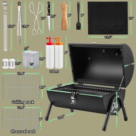 Portable Charcoal Grill Set of 23, HaSteeL Small Compact BBQ Grill, Mini Folding Outdoor Grill with Chimney, Tabletop Grill & Grilling Accessories for Barbecue Camping, Screwdriver & Thermometer