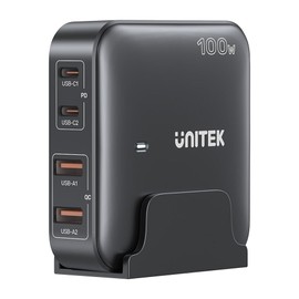 Unitek 100W Desktop GaN Charging Station, Supports USB-C*2 PD3.0 (100W) + USB-A*2 QC3.0 (22.5W), 1.5M AC Power Cord, Compatible with Phones, Tablets, Switch and laptops, Black
