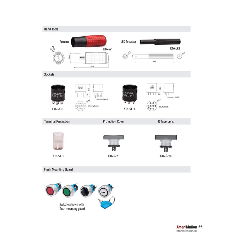 KACON E-Stop Switch, 16mm Panel Hole, IP65, Turn-to-Release, 23.5mm Round