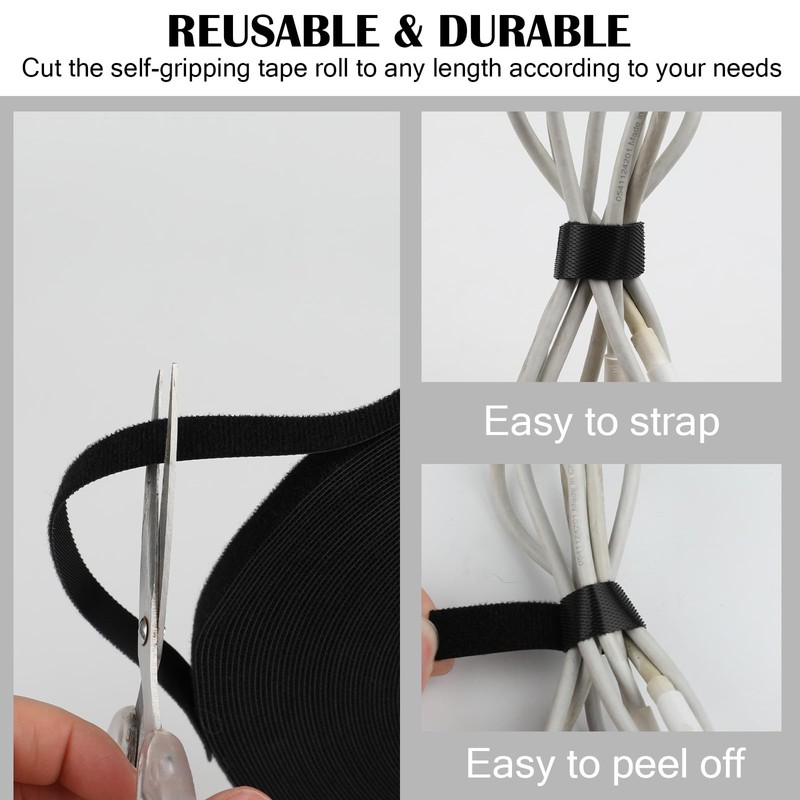 1/2 in x 500ft Hook and Loop Roll, Reusable Fastening