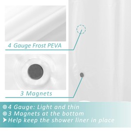 Mrs Awesome Shower Curtain Liner with Magnets, 72x72 Frosted PEVA Plastic Shower Curtain for Bathroom, Lightweight & Waterproof, 72 x 72, Frost