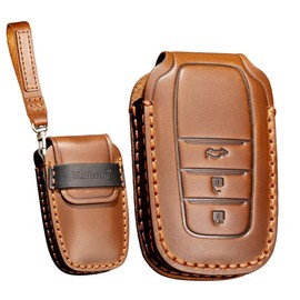 KUNIO Car Key Fob Cover fit for Toyota CHR Camry RAV4 Yaris Prius Aygo Land Cruiser 200 Crown Leather Key Fob Key Cover Key Case 3 Buttons Brown
