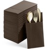 Disposable Linen-Feel Dinner Napkins With Built-in Flatware Pocket, 50-Pack BROWN