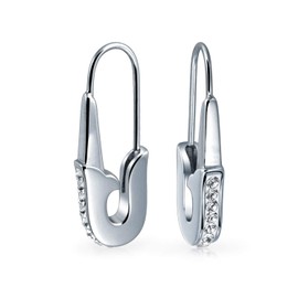 Safety Pin Symbol Support For displaced people Threader Earrings Crystal Accent Silver Tone Surgical Steel Add Charms