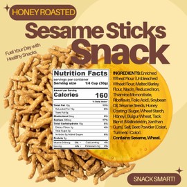 SweetGourmet Honey Roasted Sesame Sticks, Crunchy Heart-Healthy Snack, 2 Pound Bulk Bag, Kosher, No Preservatives