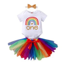 vivifayee - Conjunto de falda tutú de algodón para bebés y niñas 1er primer cumpleaños con lentejuelas, diadema con lazo, 3 piezas, Con color, 12-18 Meses