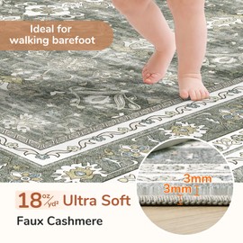 OPPODREAM Green Area Rugs 5x7, Soft 5x7 Area Rug, Vintage Washable Rug 5 x 7 with Non Slip Backing, Retro Faux Cashmere Low-Pile 5 x 7 Distressed Carpet