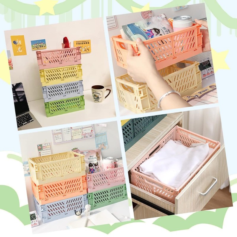 Ruucy 6 Pcs Collapsible Storage Crates, Folding Plastic Crate 25x16x10cm,