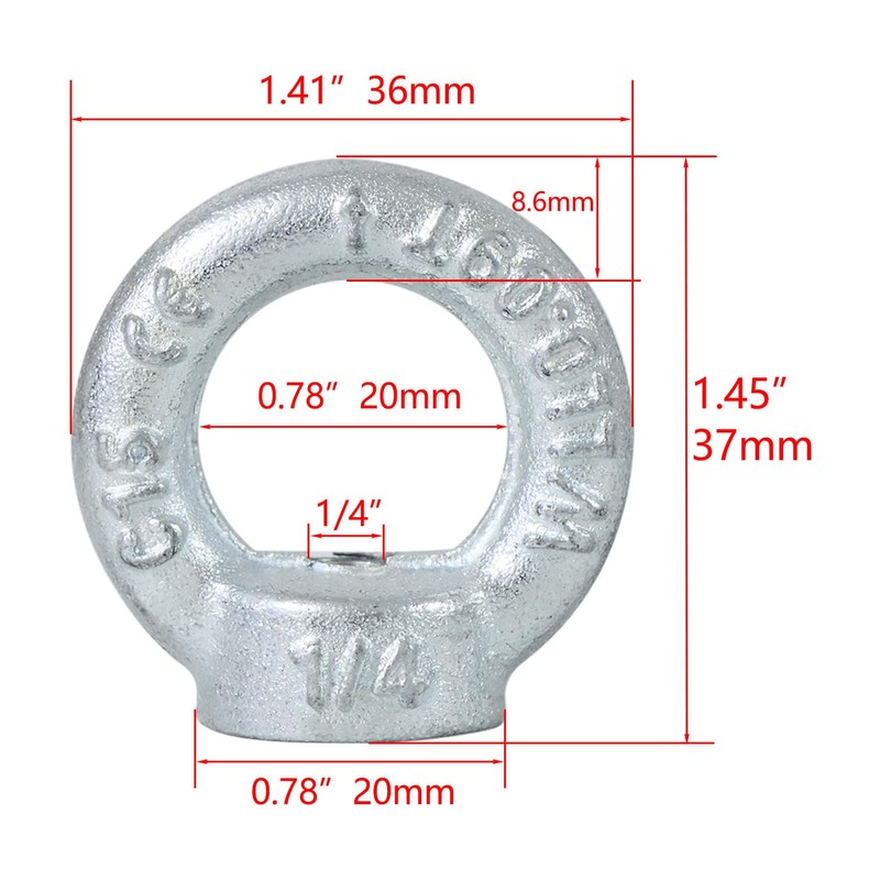 Zadery 1/4"-20 Lifting Eye Nuts, Drop Forged C15 Galvanized Threaded