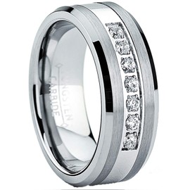 Tungsten Carbide Cubic Zirconia Pavé Channel Men's Engagement Wedding Band Ring - Size 12-1/2 8MM