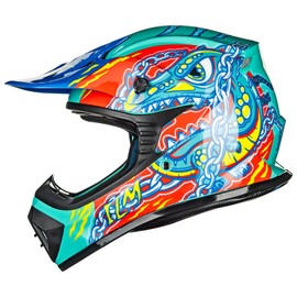 ILM Youth & Kids Dirt Bike Helmets Motocross ATV Dirtbike BMX MX Offroad Full Face Motorcycle Helmet, DOT Approved Model 128YS (Crocodile Green, Youth-Small)