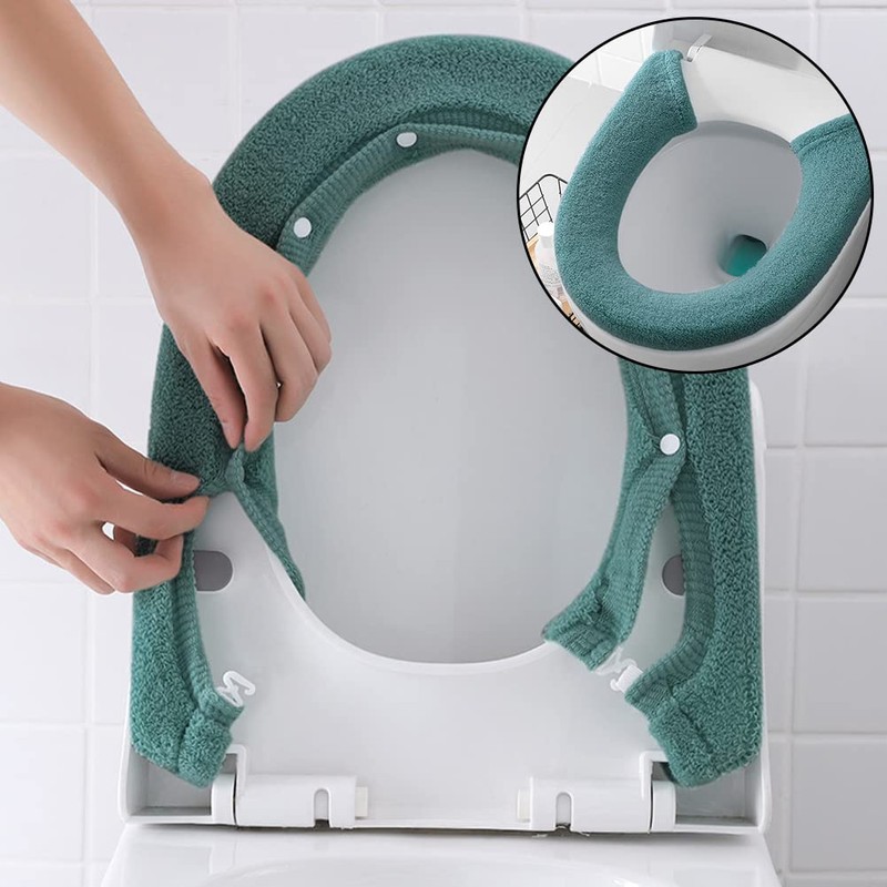 Gukasxi 3 pcs Soft Thicker Toilet Seat Warmer Cover, Button