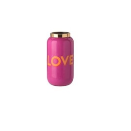 Gift Company Saigon Vase with Metal Ring XXS (H12 cm) Love Motif, Fuchsia/Gold, 6 x 12 x 6 cm