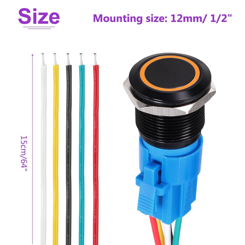DMiotech 2Pcs 12mm Push Button Switch, IP65 1NO 12-24V 3A