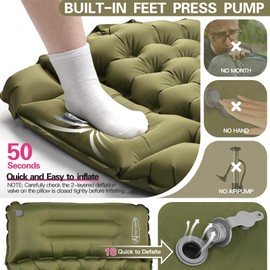 ACTIVE FOREVER Self-inflating Camping Mat, 9cm Thickness Inflatable Sleeping Mat with Pillow Built-in Foot Pump, Compact Waterproof Air Mattress for Outdoor Camping, Backpacking, Hiking, Beach, Green