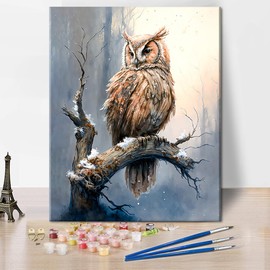 TISHIRON Paint by Numbers Owl Adult Painting by Numbers Kits on Canvas Animals Oil Hand Painting with Brushes Painting Kits Adult Crafts for Home 40 x 50 cm (Frameless)