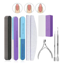 MUEYAN Nail File Set,13 Pcs Nail Files Block 7 Ways Buffer Block Buffer Block Sponge Polished, Come with Cuticle Nipper and Pusher for Dead Skin Nail Trimming Manicure Tools