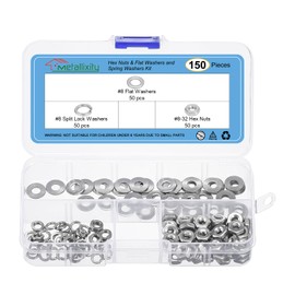 METALLIXITY Hex Nuts Assortment Kit (#8-32 Hex Nuts with #8 Flat Washers & Split Lock Washers) 150Pcs, 304 Stainless Steel Hexagon Nut Hardware Kit