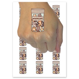 Antidepressants Cats in Pill Bottle Temporary Tattoo Water Resistant Fake Body Art Set Collection - 54 1" Tattoos (1 Sheet)