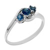 Solid English Sterling Silver Ring, Natural Blue Sapphire Trilogy Ring