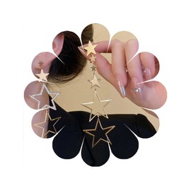 W WEILIRIAN Crystal Star Pendant Earrings Boho Long Star Earrings Hollow Star Drop Earrings Asymmetric Star Earrings Women Jewellery for Girls, Alloy Steel, Artificial Gemstones