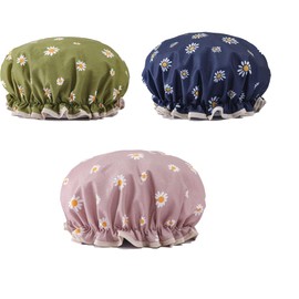 3Pcs Women Shower Caps,Adjustable Double Layered Waterproof Layers Bathing Shower Hat Elastic Reusable Bath Hair Cap for Shower Bathroom Accessories