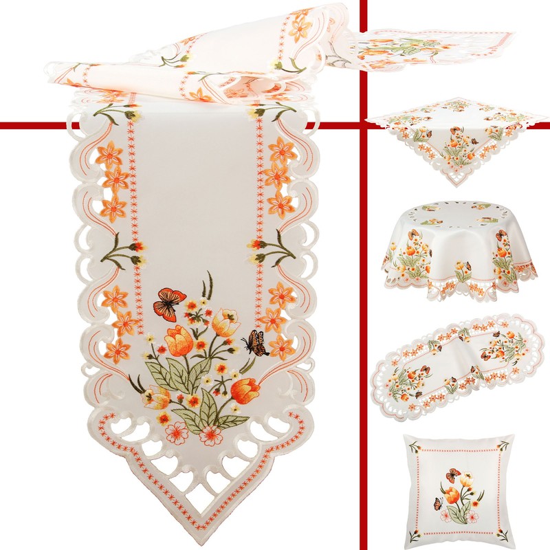 Quinnyshop Orange Tulips and Butterflies Embroidery Table runner 34-inch-by-34-inch/ 85