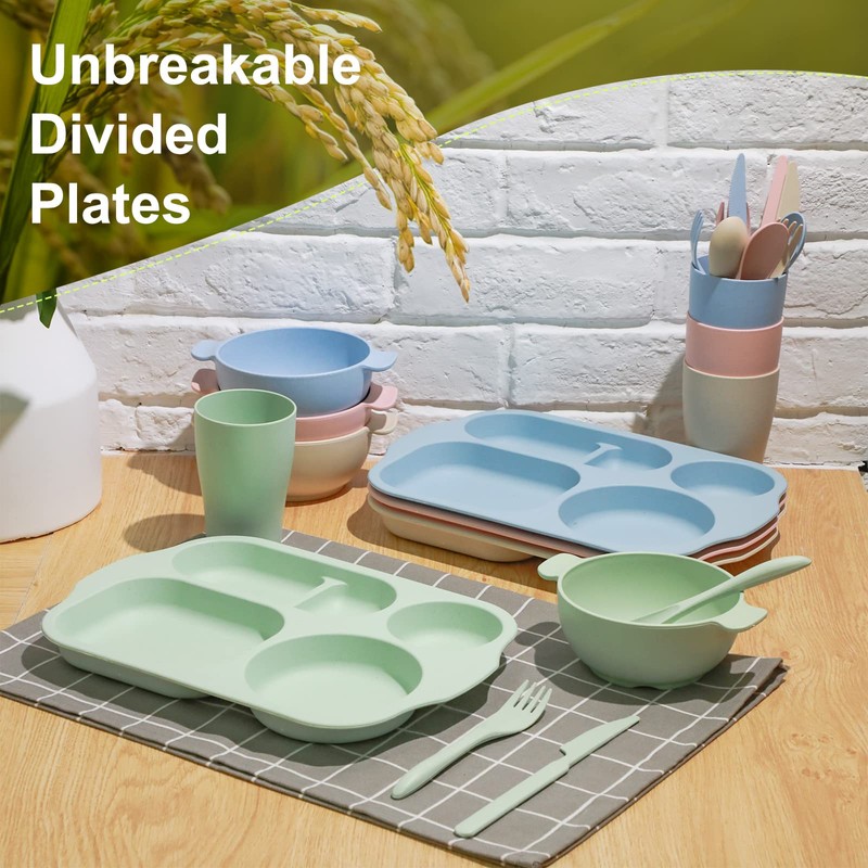 24 Pcs Wheat Straw Dinnerware Cutlery Set for Aldult Including