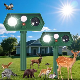 Solar Ultrasonic Animal Repellent Cat Deterrent Outdoor Deer Repellent Devices with Motion Sensor Animal Repeller to Raccoon Squirrel Rabbit Dog Skunk with lP44 Waterproof for Yard Lawn (2)