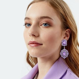EVER FAITH Art Deco Vintage Style Party Gatsby Dangle Chandelier Clip On Earrings for Women Navy Light Purple, Crystal