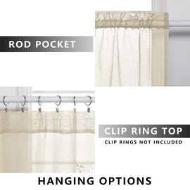 Neutral Linen Look Sheer Curtains 63 Inches Long Pair Set Light Filtering Semi Sheer Window Drapes for Bedroom Living Room Home Office Closet Backdrop Farmhouse Rustic Style Beach 52x63 Long Beige