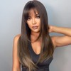 HAIRCUBE Brown Wig with Bangs Long Straight Wigs for Women