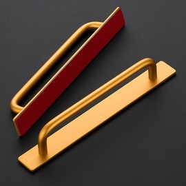 4 Pack Adhesive Handles Self Stick Instant Cabinet Handles 8.35" Stick on Cabinet Handles Drawer Push Pull Handles Helper Sliding Screen Door Handles for Sliding Closet Window Wardrobe - Gold