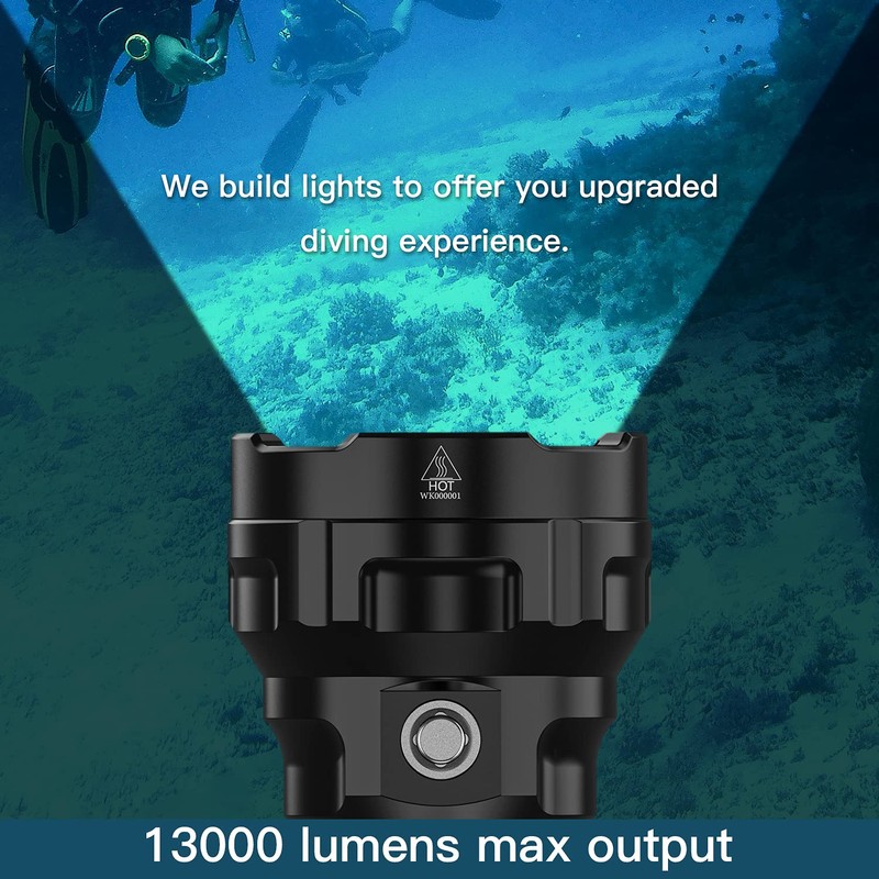 Wurrkos Powerful DL70 Scuba Dive Light, Bright 13000 Lumen Diving