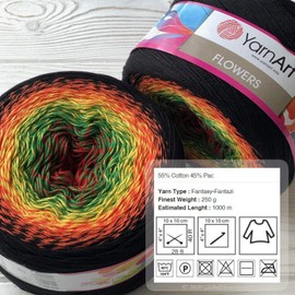 YarnArt Flowers Multicoloured Cotton Yarn Rainbow Crochet Yarn Spring Summer Yarn Choice of Colours Hand Knitting (267)