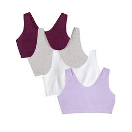 Fruit of the Loom Women's Built Up Tank Style Sports Bra Value Pack, Purple/White/Lilac/Grey