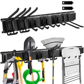 Heavy Duty Wall-Mounted Tool Rack, 12 Pack Garden Tool Rack for Workshop & Shed Storage with Adjustable Hooks and Nylon Extension Cord Holders(Black)