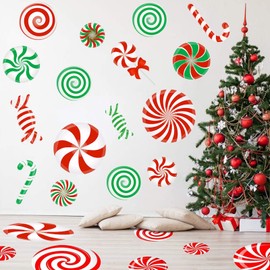 81 Pcs Christmas Candy Decals Christmas Wall Stickers Decorations Christmas Candy Floor Decals Christmas Decals for Wall Christmas Candy Stickers for Xmas Candyland Party Decorations