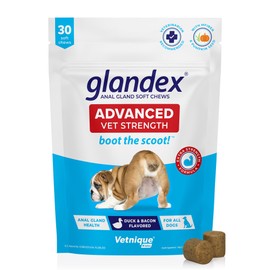 Vetnique Glandex Anal Gland Soft Chew Treats with Pumpkin for Dogs Digestive Enzymes, Probiotics Fiber Supplement for Dogs Boot The Scoot (Advanced Strength Duck/Bacon Chews (Veg), 30 Count)