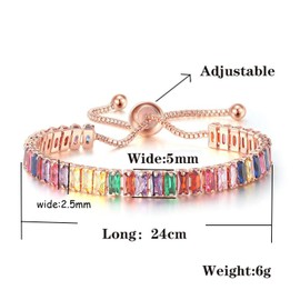 TREENEST Pulseras de Tenis para Mujer, Pulsera Creativa con Microincrustaciones(versión aumentar ancho), Regalo Aniversario Ajustable Colgante Joya Amor Pareja Elegancia Moderno Sencillo Circonita Cúbica Arcoíris 50019OR