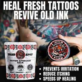 TIGER SPIT Tattoo Aftercare, Tattoo Balm to Heal New Tattoos, Tattoo Brightener to Revive Old Tattoos, Daily Tattoo Lotion to Prevent Ink Fading, All Natural and Vegan