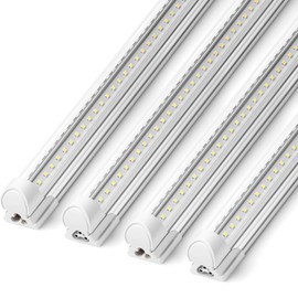 Barrina 8FT LED Shop Lights, 72W 10000LM 5000K, Daylight White, V Shape, Clear Cover, Hight Output, Linkable, T8 LED Tube Lights for Garage 8 Foot with Plug, 4 Packs