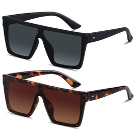 LYZOIT Square Oversized Sunglasses for Women Men Big Flat Top Shield Large UV Protection Rimless Shades Matte Black Tortoise Sun glasses