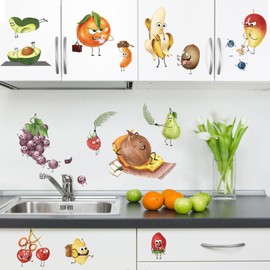 decalmile Kitchen Fruits Wall Decals Cartoon Fruits Banana Lemon Funny Wall Stickers Kitchen Cupboard Tiles Refrigerator Living Room Wall Art Decor