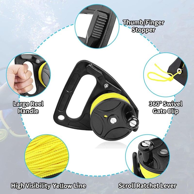 Dive Reel, Diving Reel with Thumb Stopper, Heavy Duty 46m/150ft