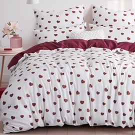 RUIKASI Bed Linen 135 x 200 cm Cotton 2-Piece Red - Cotton Bed Linen 135 x 200 cm 2-Piece with Hearts Pattern, Duvet Cover Set 2-Piece Cotton with Zip