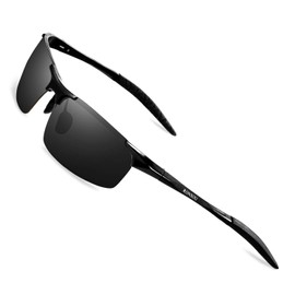 RONSOU Mens Sunglasses Polarized Sport UV Protection Ultralight Al Mg Sunglasses for Men Fishing Driving Golf Black Frame Gray Lens