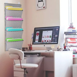 Eamay Wall Mount/Over Door File Hanging Storage Organizer - 4 Large Document Organizer Holder for School, Classroom, Home or Office Use, Wave Pattern
