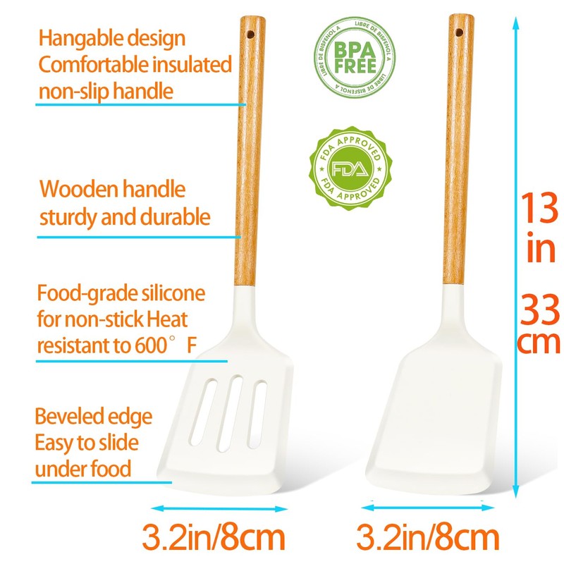 KLAQQED 2Pcs Spatula Silicone Spatula Set Turner Kitchen Spatulas Silicone